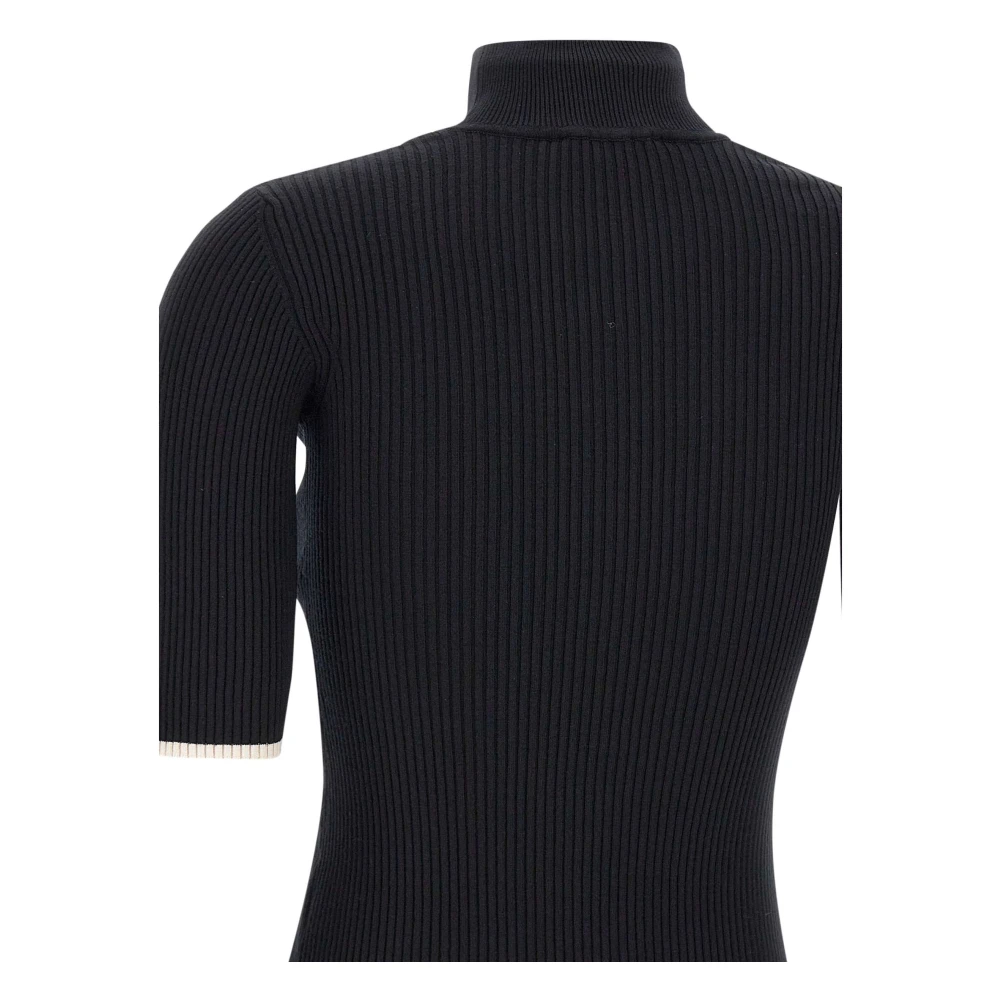 Elisabetta Franchi Zwarte Geribbelde Coltrui Trui Black Dames