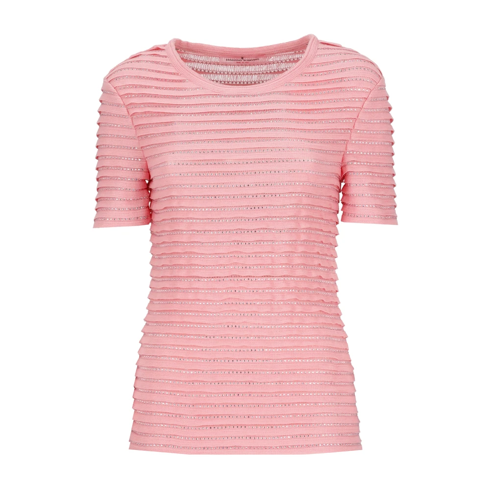 Ermanno Scervino Roze T-shirt met franjes en strass-details Pink Dames