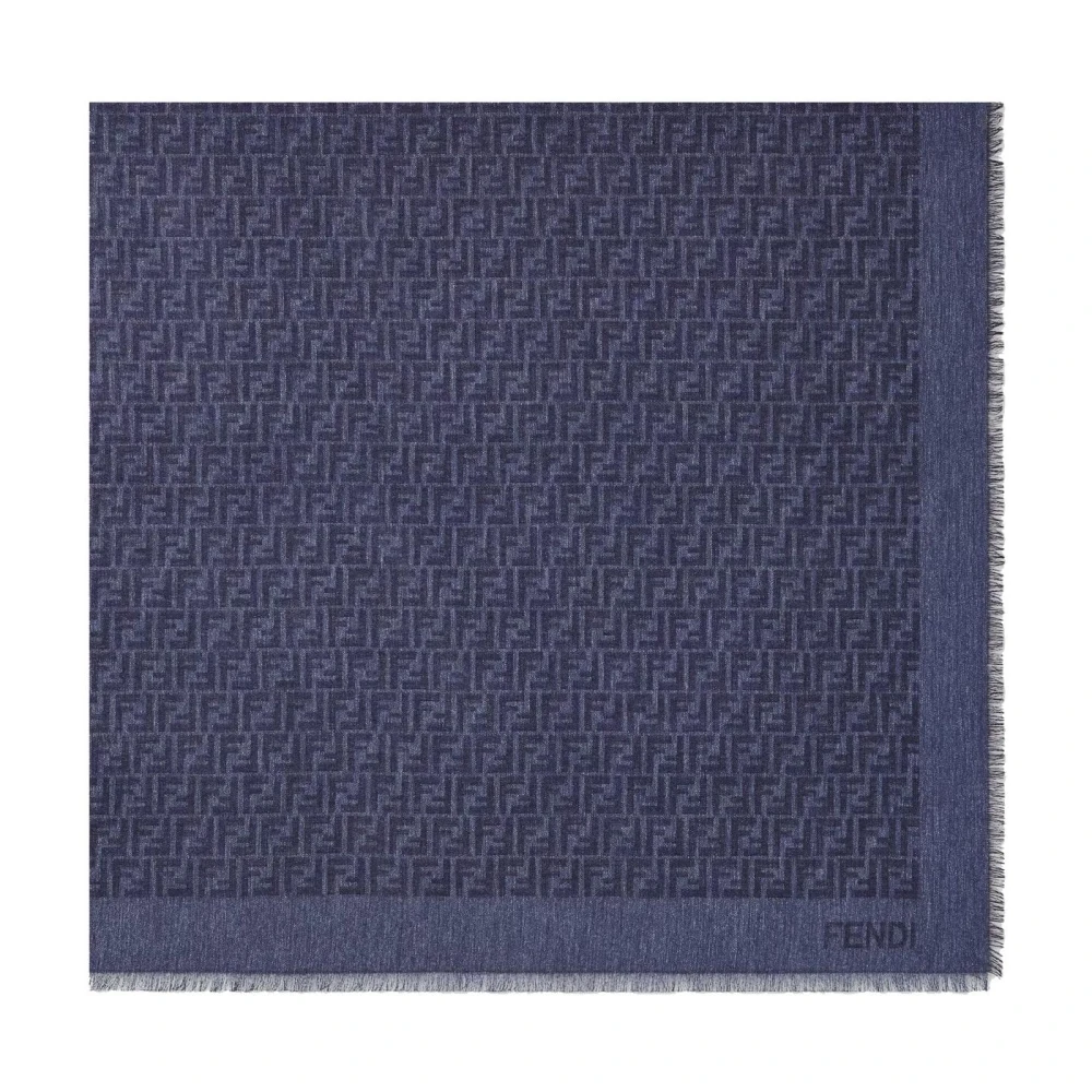 Fendi Women's Blue Winter Scarves, One Size, Ff Logo Jacquard Wool Scarf