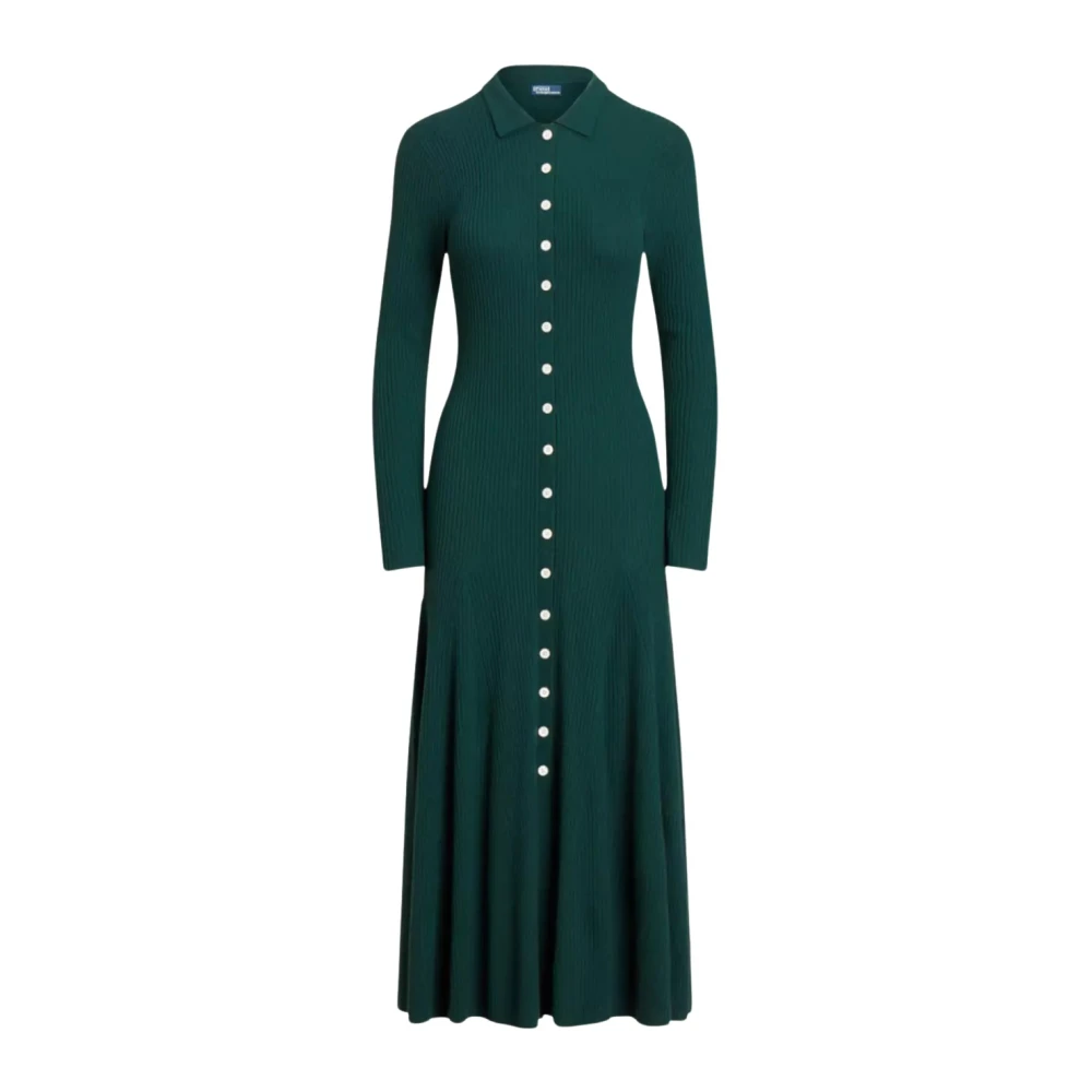 Ralph Lauren Wollen Maxi Jurk met Kraag Green Dames