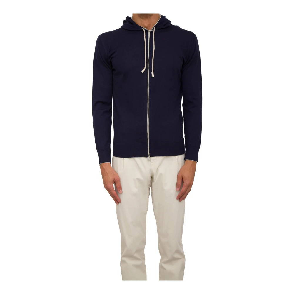 Eleventy Blauwe hoodie met volledige rits Blue Heren