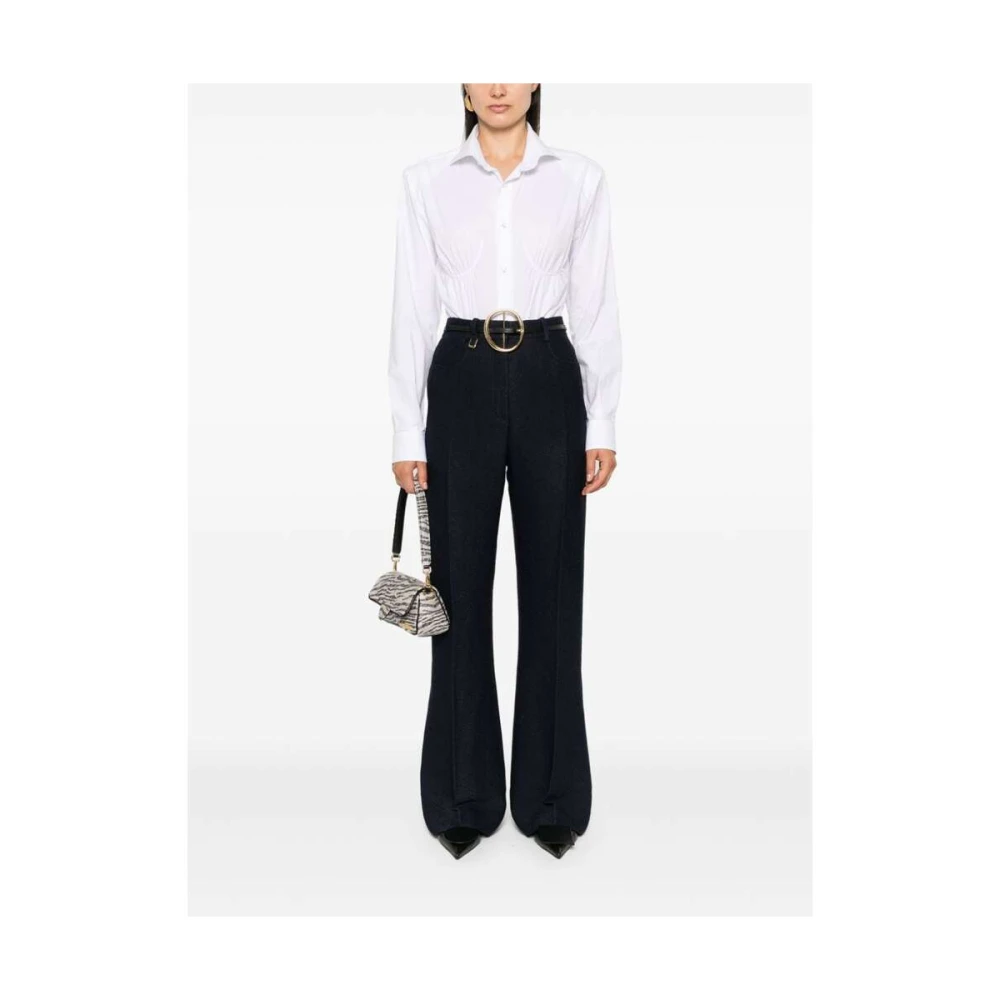 Jacquemus Navy Blue Hoge Taille Flare Broek Blue Dames