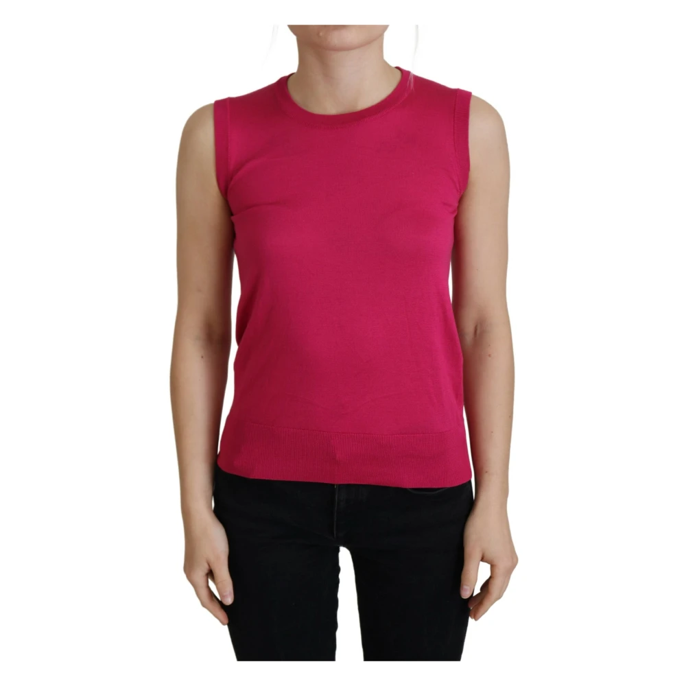 Dolce & Gabbana , Sleeveless Tops, Female, Pink, Xl, Silk Vest Pullover Crewneck Tank Top