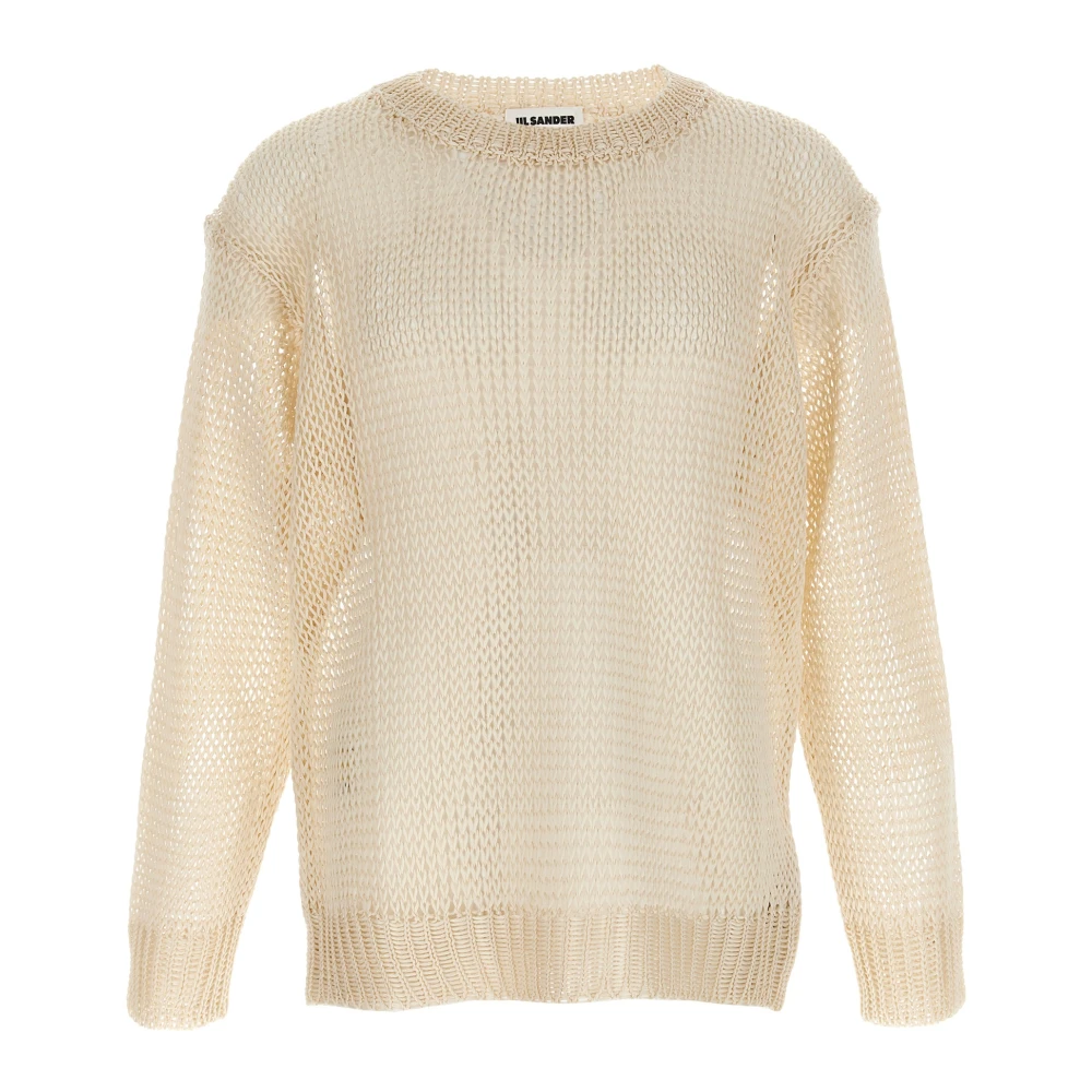 Jil Sander Men's Beige Silk Crew-Neck Sweater