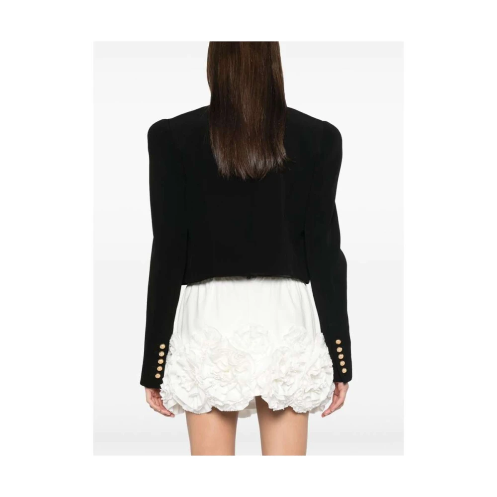 Balmain Zwarte Crepe Textuur Jas Black Dames