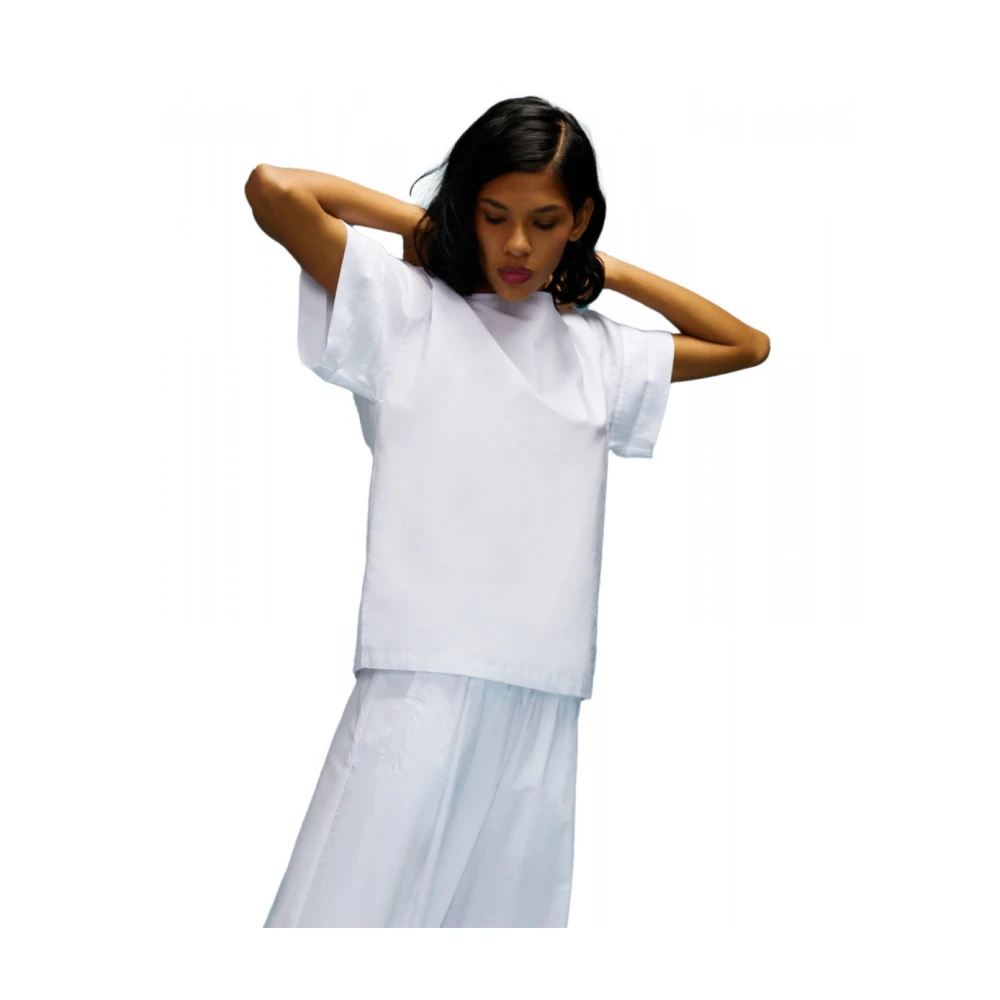 Semicouture Katoenen poplin T-shirt met geborduurd logo White Dames