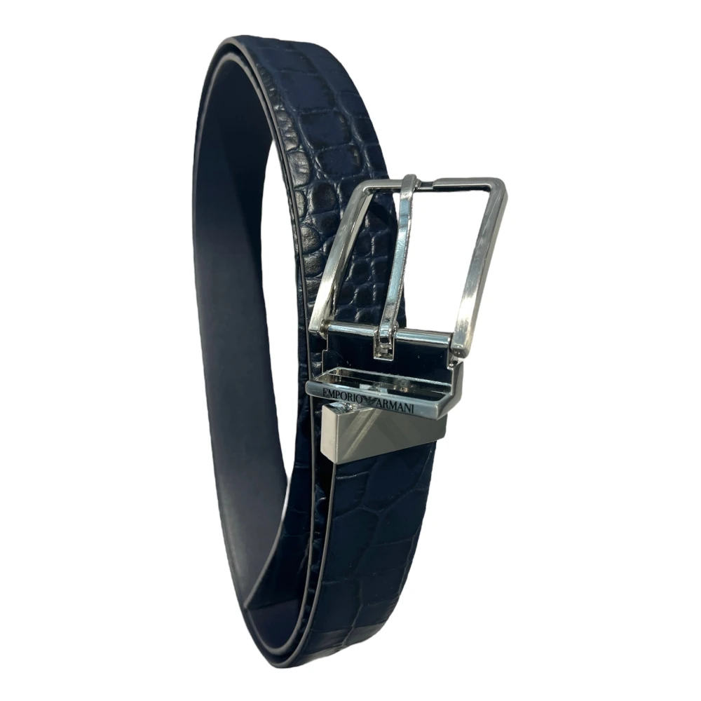 Emporio Armani Omkeerbare Lizard Print Clip-On Riem Blue Heren