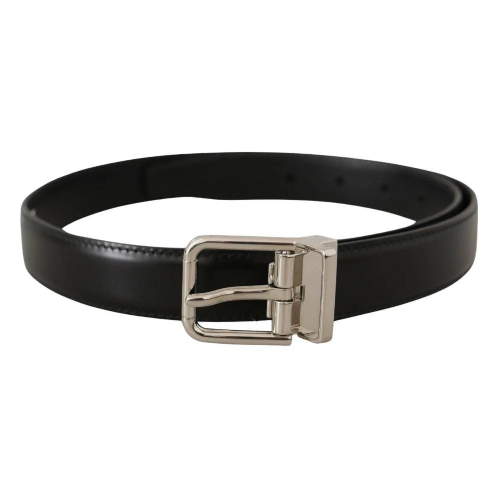 Dolce & Gabbana Zwarte kalfsleren riem met gegraveerd logo en metalen gesp Black Unisex