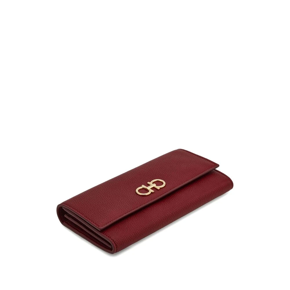 Salvatore Ferragamo Burgundy Foldover Chain Wallet Red Dames