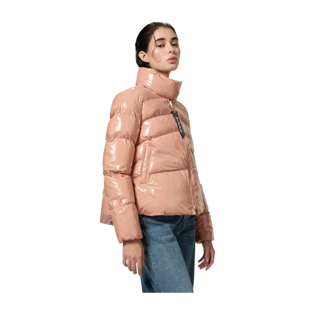 pinko Nylon Patch Caban Jas Brown Dames