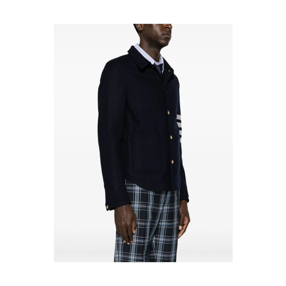 Thom Browne Navy Blauw Wol-Kasjmier Jas Blue Heren