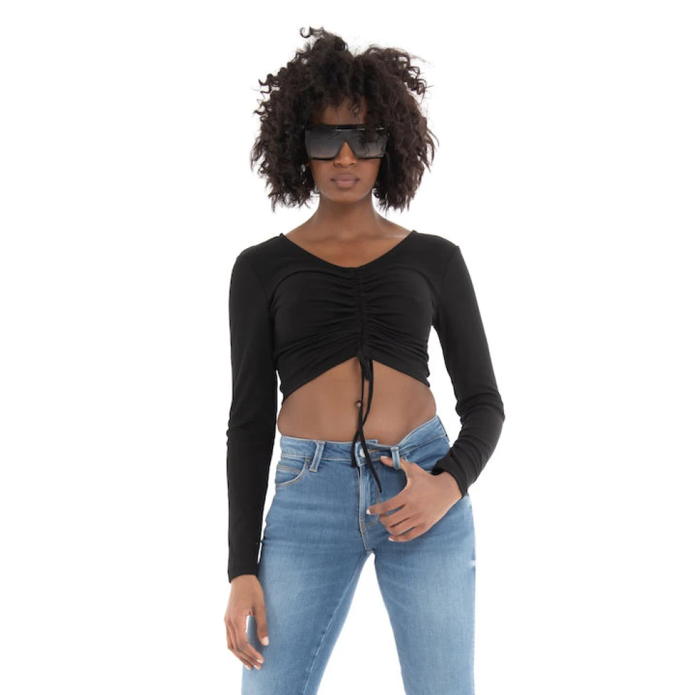 Only Gerimpeld shirt met lange mouwen Black Dames
