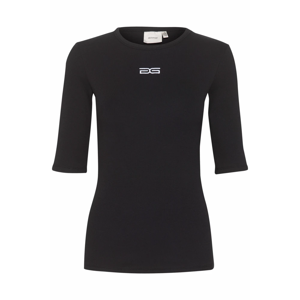 Gestuz Half Sleeve Logo Top Zwart Black Dames