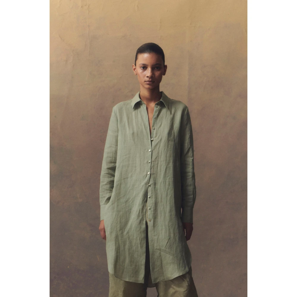 Cortana Lichtblauwe Oversize Ramie Shirt Green Dames