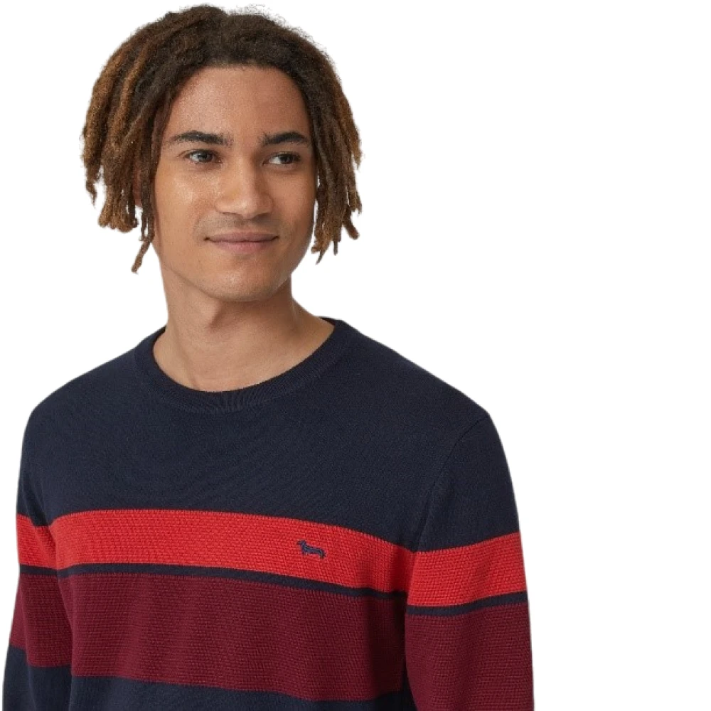 Harmont & Blaine Blauwe Crew-Neck Sweater met 3D-banden Blue Heren