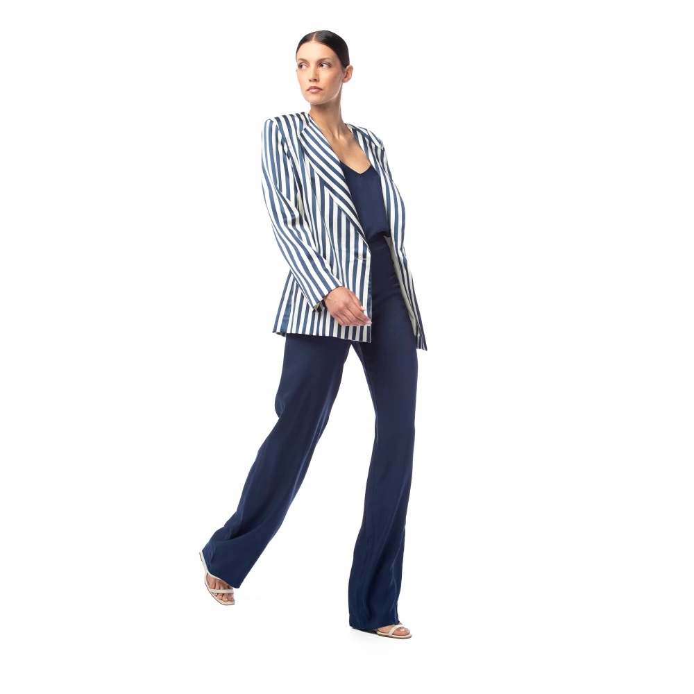 MVP wardrobe Elegante Rechte Pijp Viscose Broek Blue Dames