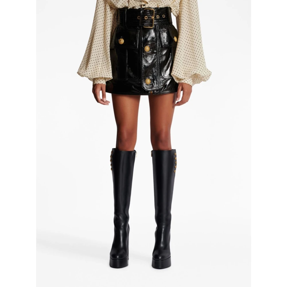 Balmain Noir Patent Leren Riem Black Dames