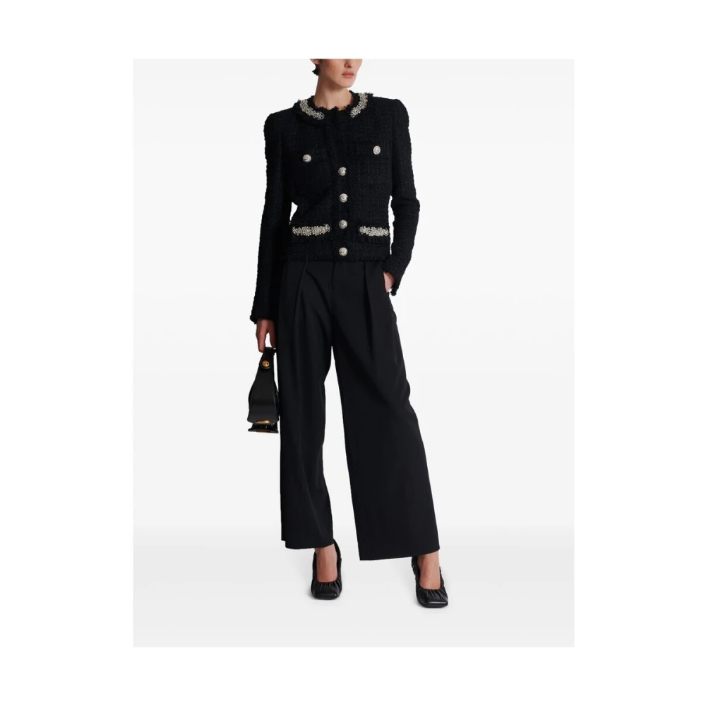 Balmain Geborduurde Tweed Jas Black Dames