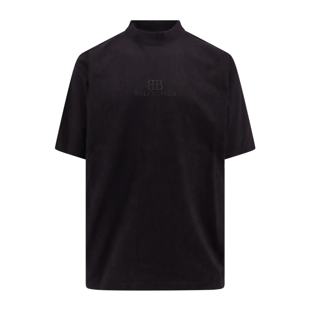 Balenciaga Geborduurd Logo Stretch Katoenen T-Shirt Black Heren