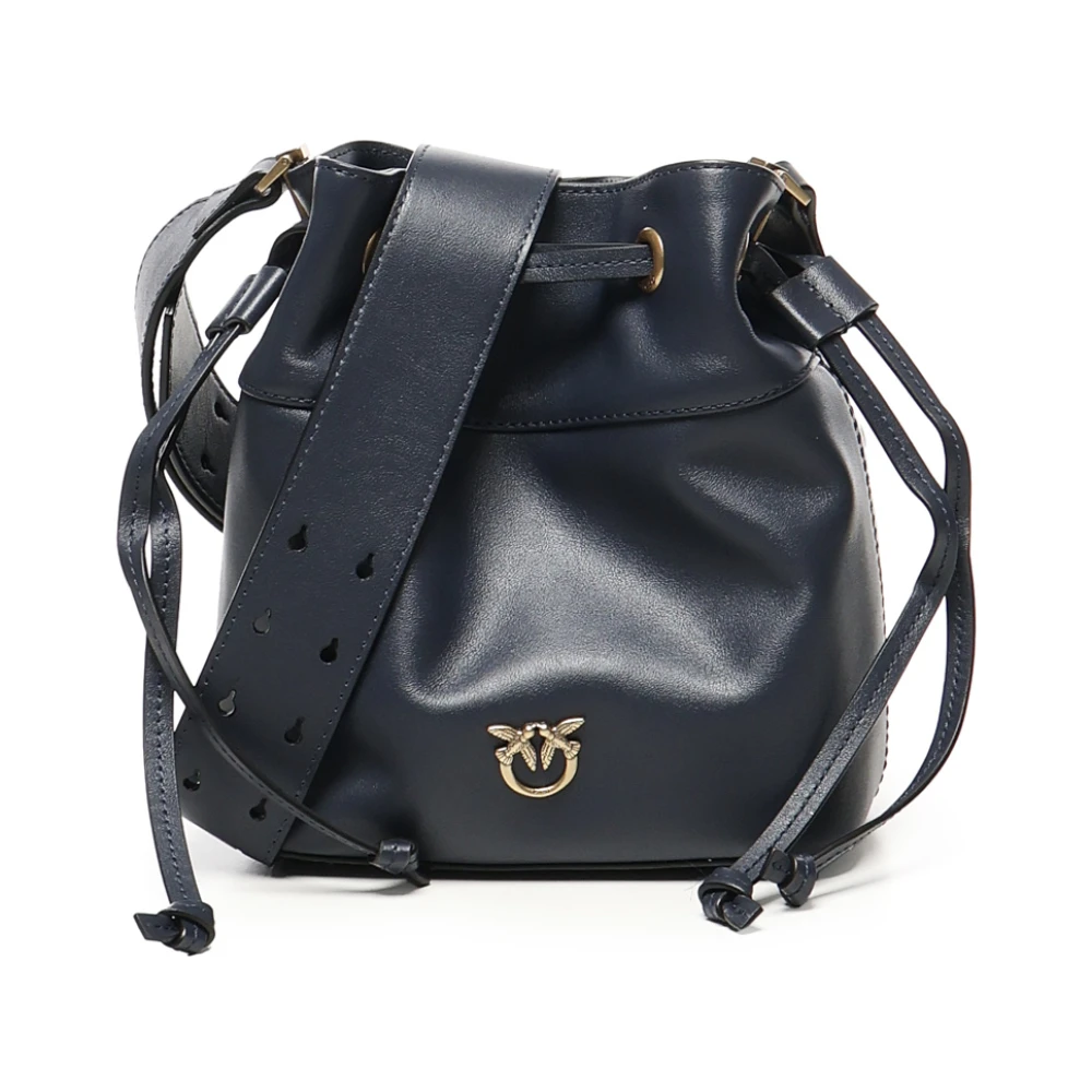 Pinko Women's Blue Leather Shoulder Bag With Drawstring