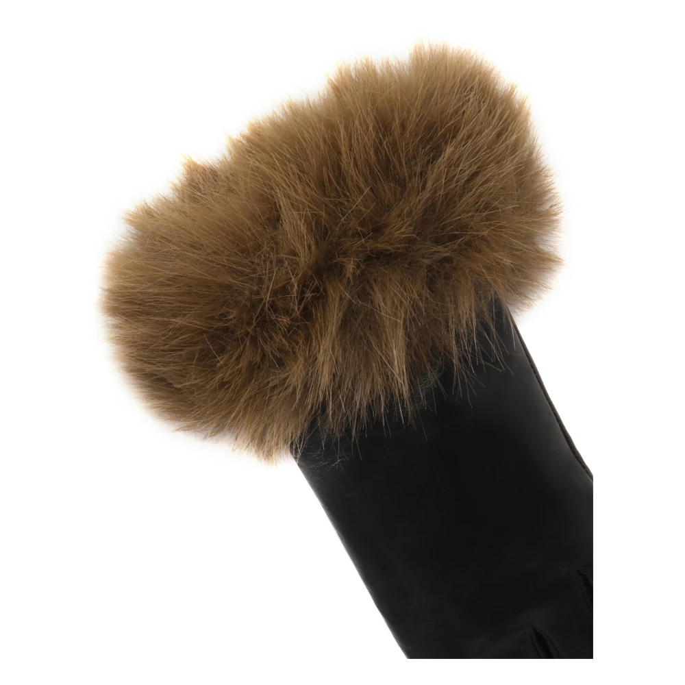 Kazar Zwarte leren handschoenen met synthetische bont Black Dames