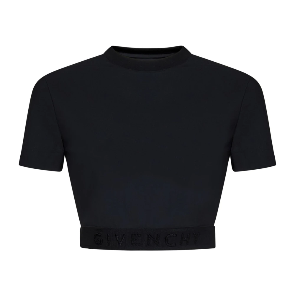 Givenchy Zwarte Geribbelde Crewneck T-shirts en Polos Black Dames