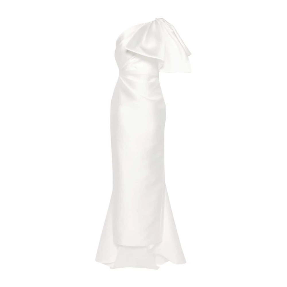 Solace London Witte Maxi Jurk met Eén Schouder en Strikdetail White Dames