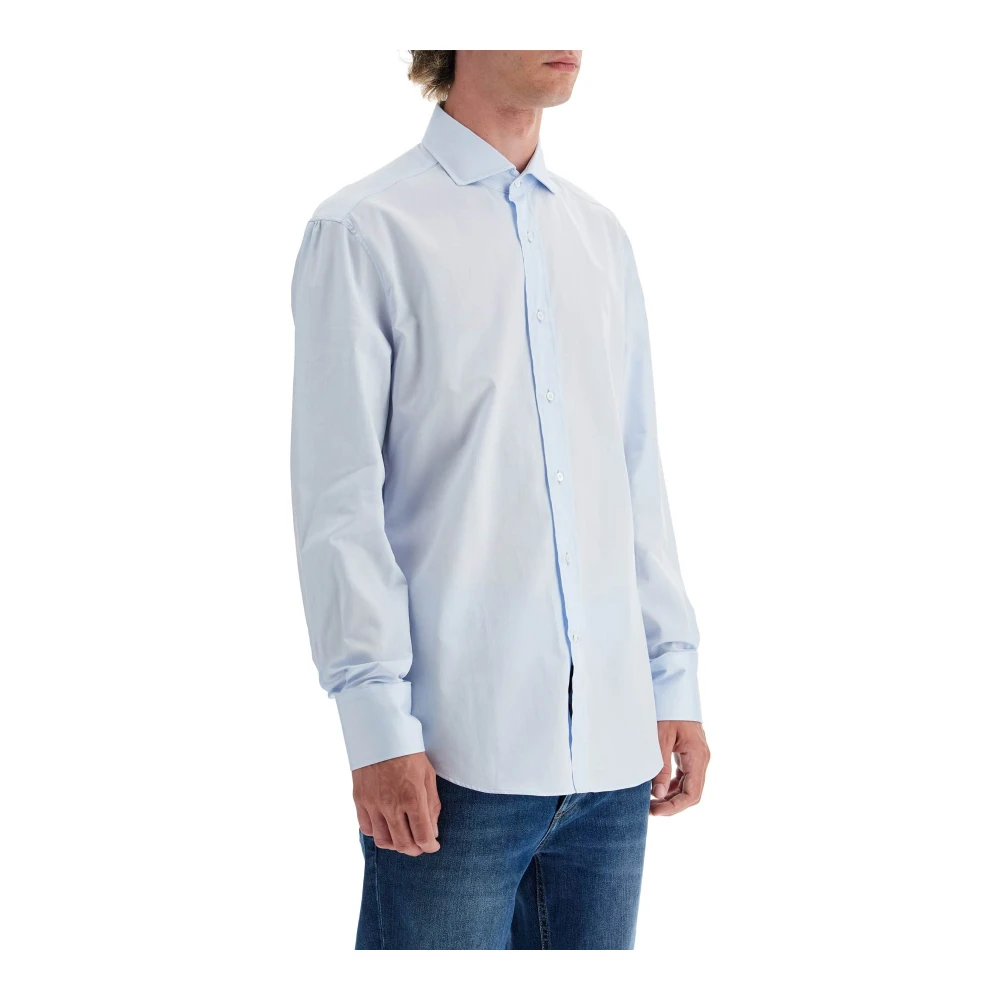 BRUNELLO CUCINELLI Spread Collar Slim Fit Overhemd Blue Heren