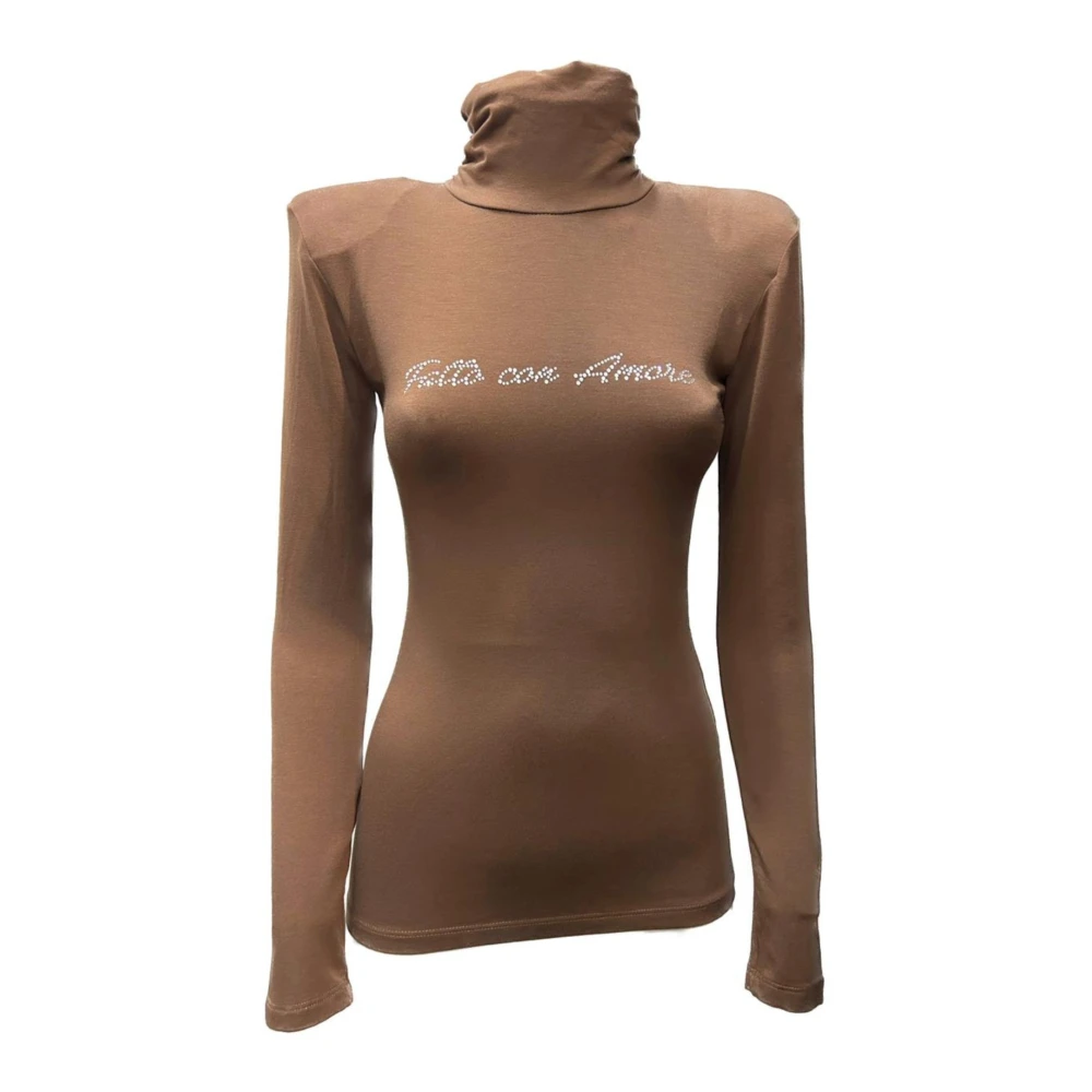 Giulia N Couture Women's Brown Turtlenecks, Xs, Turtleneck Jumper