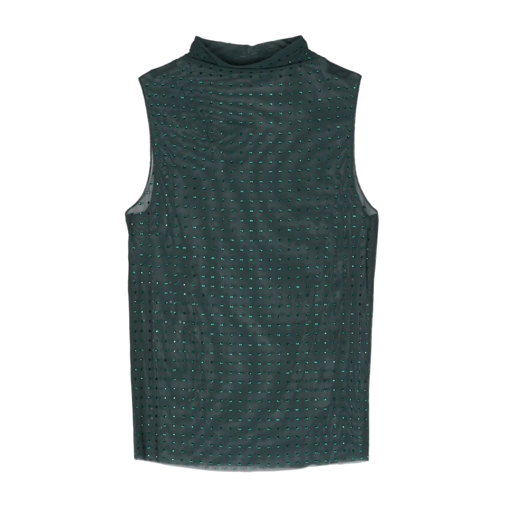 Pinko Doorschijnende Mouwloze Top met Strass Green Dames