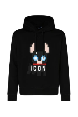 Svart Icon Print Bomullshoodie