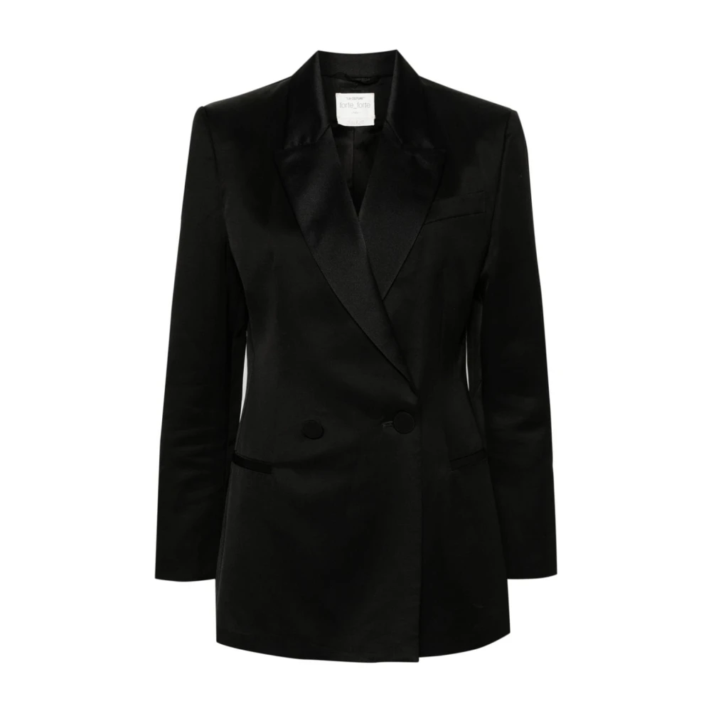 Forte Zwarte Double-Breasted Jas met Peak Revers Black Dames