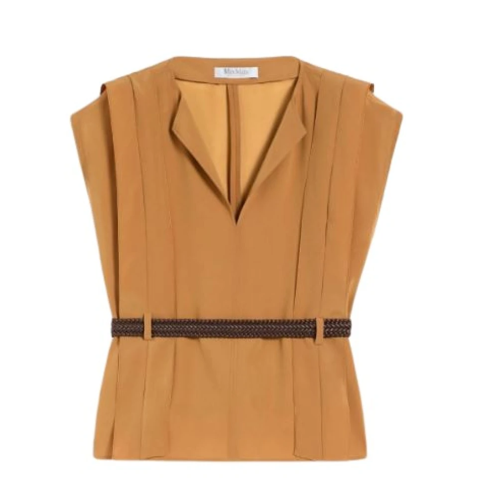 Max Mara Women's Beige V-Neck Blouse With Belt - Blouses - Xs - Blouses & Shirts