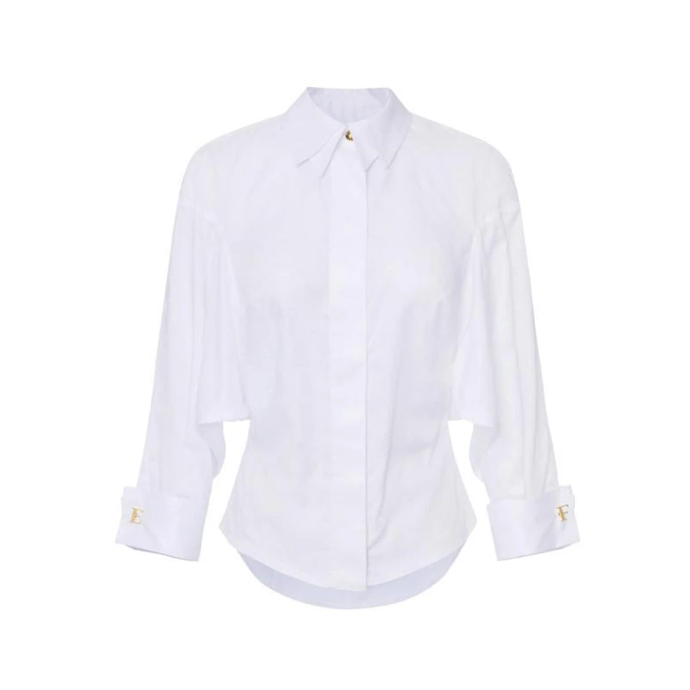 Elisabetta Franchi White Shirts, Female, S, Jacquard Cotton Shirt With Cufflinks