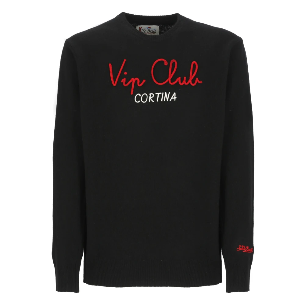 Saint Barth Zwarte Crew Neck Sweater met Borduurwerk Black Heren