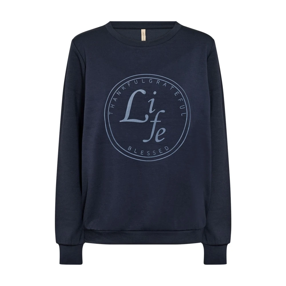 Soyaconcept Casual Navy Sweater met Tekst Print Blue Dames