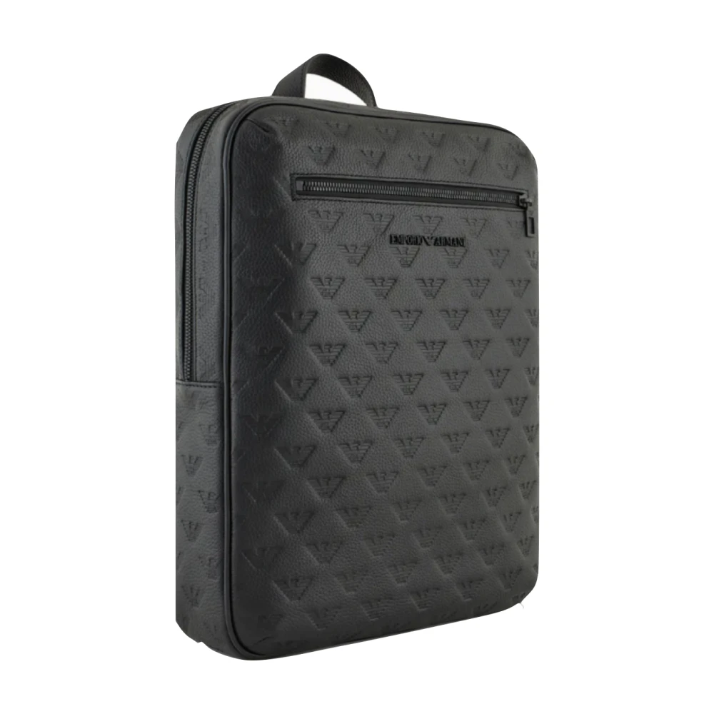 Armani Slanke leren rugzak met adelaarsprint Black Unisex