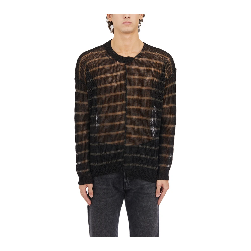 Isabel Benenato Gestreepte ronde hals top Black Heren