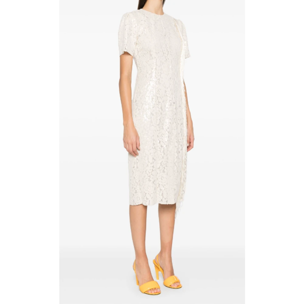 Msgm Bloemen Pailletten Midi Jurk Beige Dames