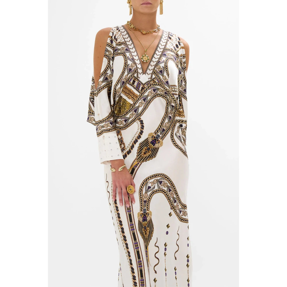 Camilla Zijden jurk met diepe halslijn Goddess Energy White Dames