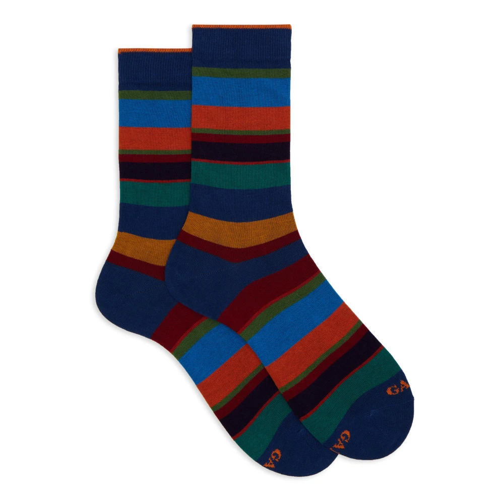 Gallo Korte blauwe katoenen sokken voor dames met veelkleurige strepen Multicolor Dames