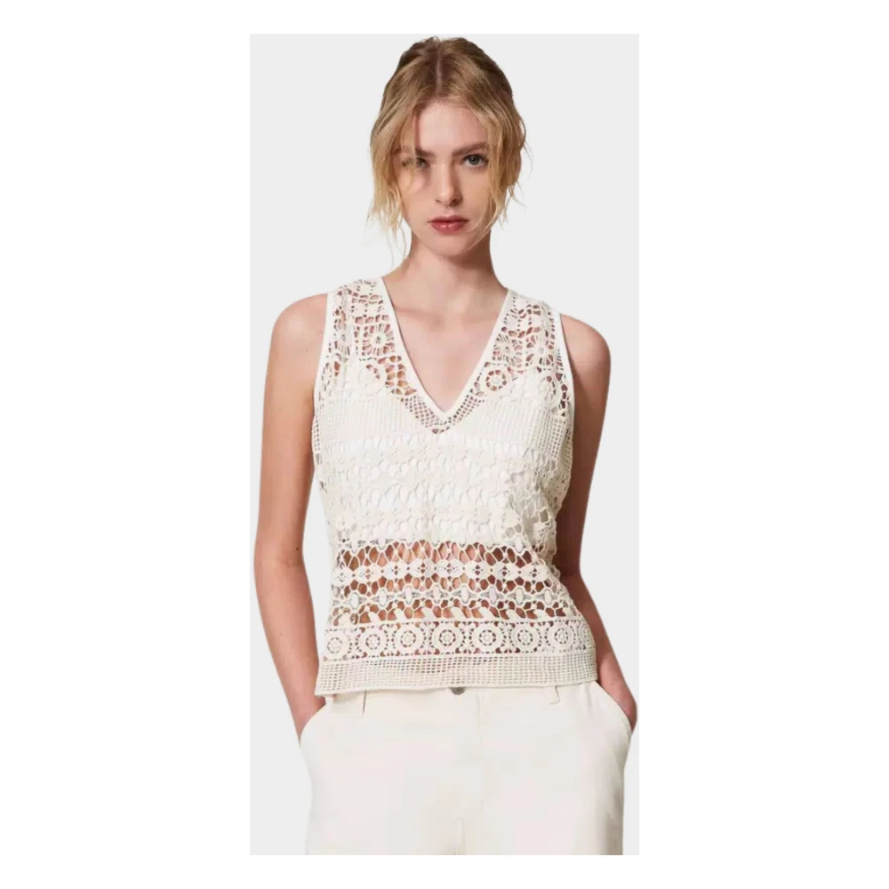 Twinset Beige Macramè Top Actitude Collectie Beige Dames
