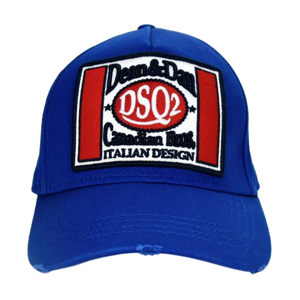 Dsquared2 Logo Patch Baseball Cap met Gesp Blue Unisex