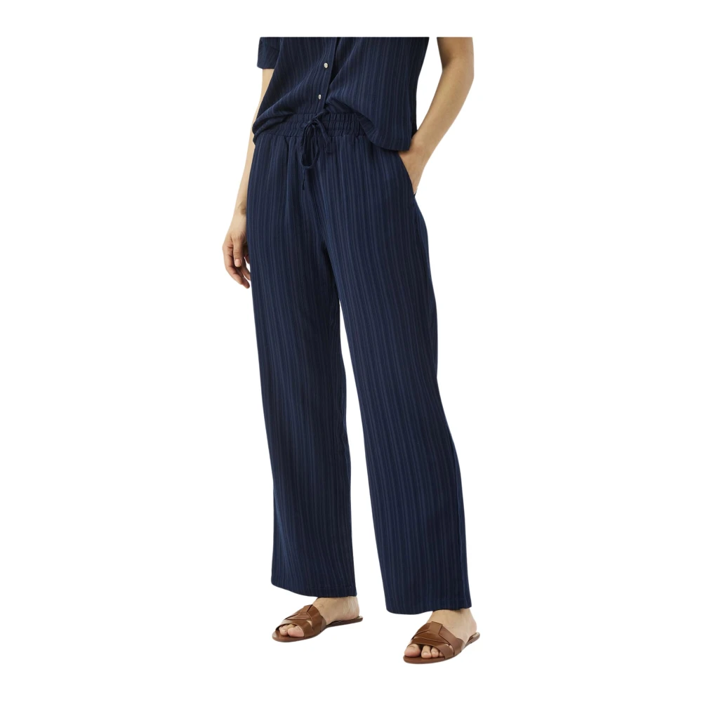 IN Front Navy Straight-Leg Broek met Elastische Taille Blue Dames