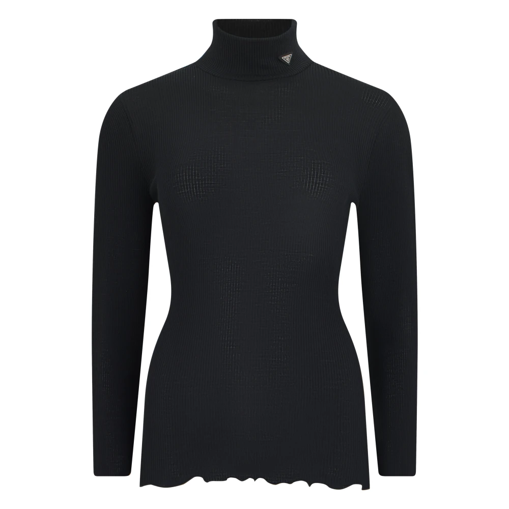 Prada Women's Black Ribbed Turtleneck Sweater With Triangle Logo - Image 3
