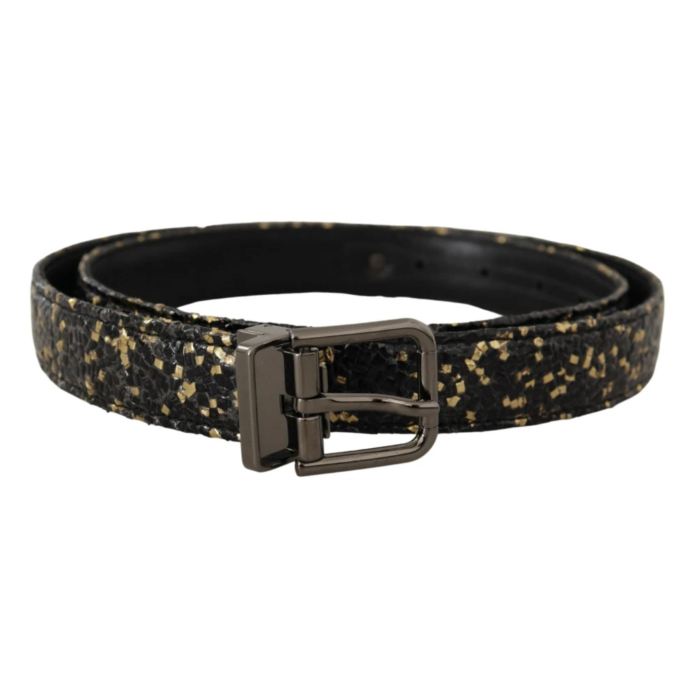 Dolce & Gabbana Men's Multicolor Belts, One Size, Two-Toned Leather Chrome Buckle Belt