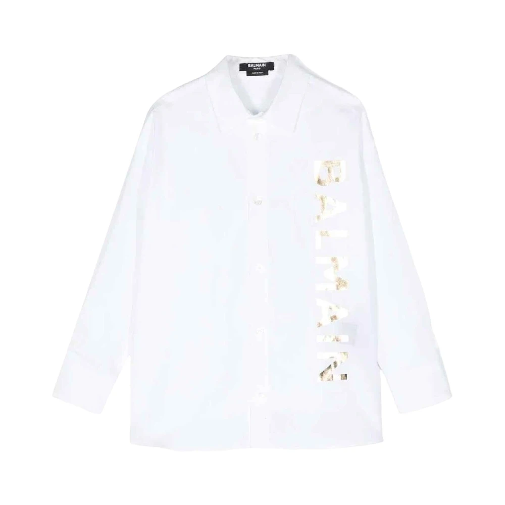 Balmain Stilig Bomullspoplin Skjorta White, Pojke