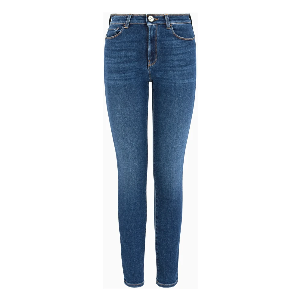 Emporio Armani Mörkblå Skinny Jeans med Kontrastsömmar Blue, Dam