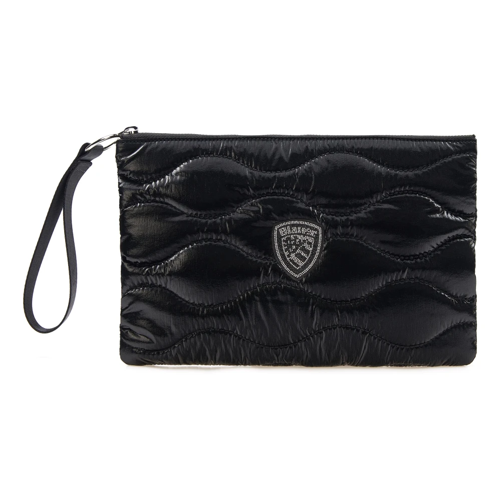 Blauer Vrouw Zwart Wave Puffer Stof Clutch Met Strass Logo