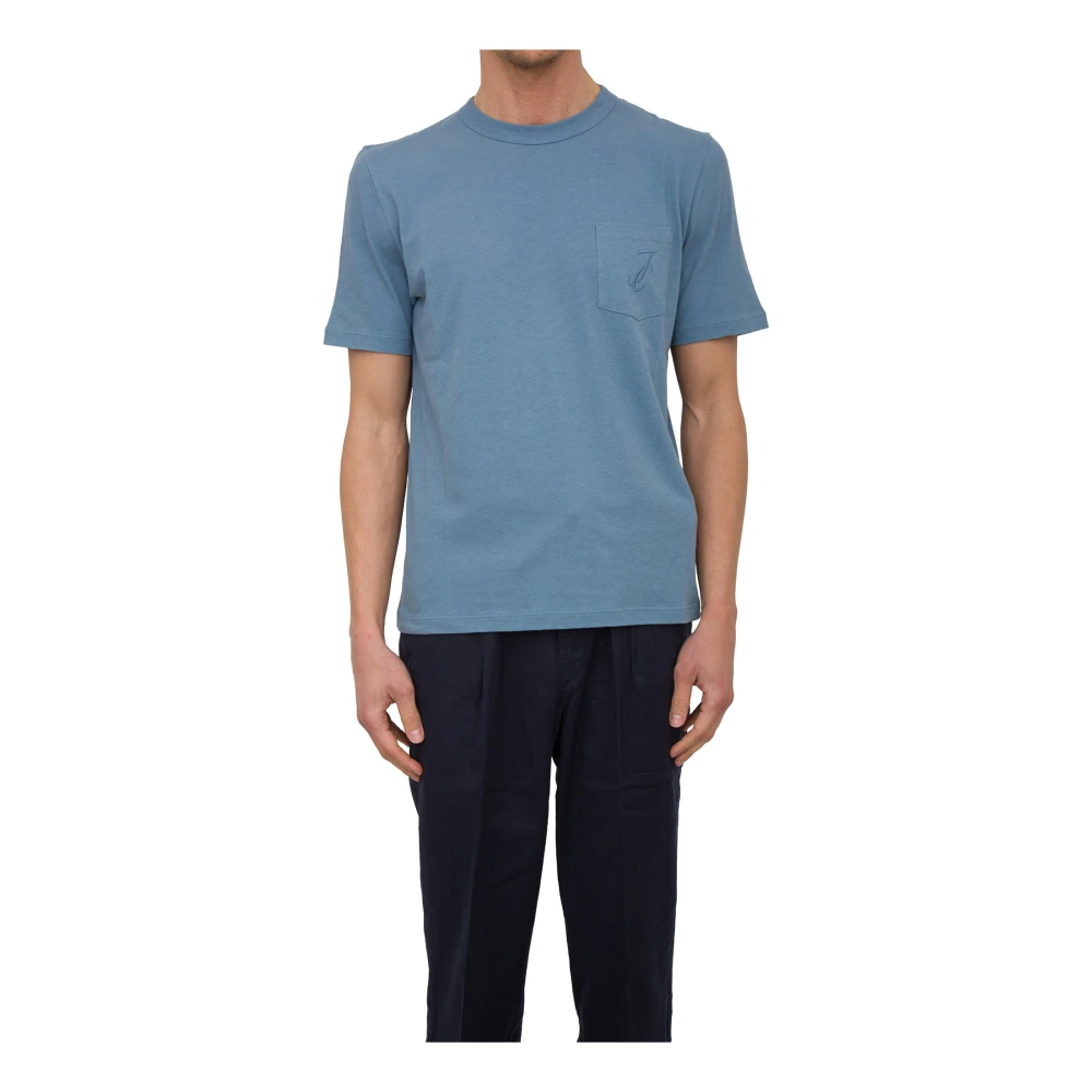 Jacob Cohën Men's Blue Ribbed Crew Neck T-Shirt With Pocket